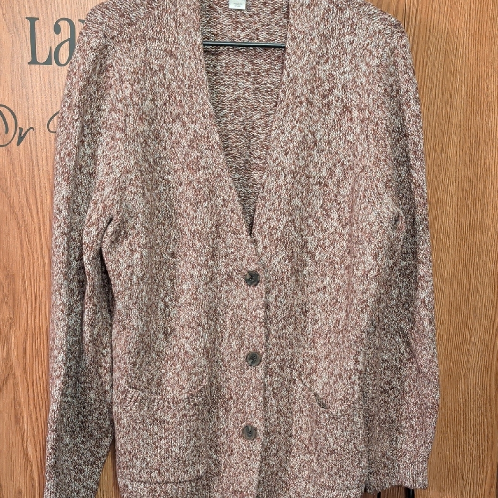 Christopher & Banks Marled Button-Up Cardigan - Brown and Cream
